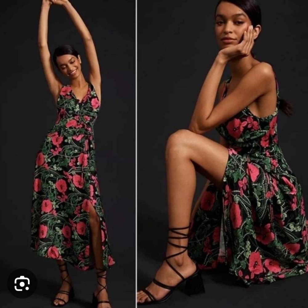 NWT Anthropologie Maeve tropical hibiscus floral rouched maxi dress size 2